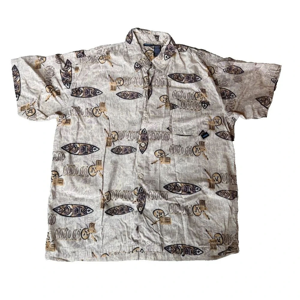 Kavu Men's Size Large Hawaiian‎ Shirt 100 Percent Cotton Tiki Surf Vacation